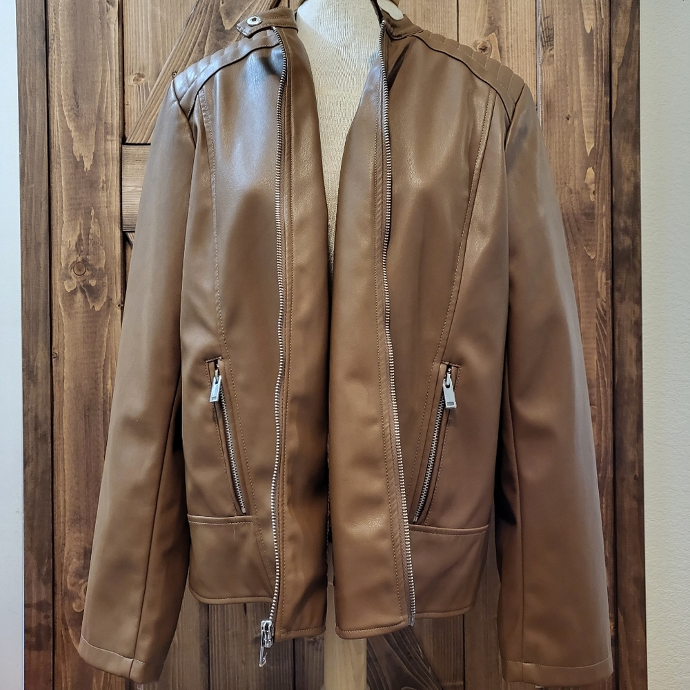 Apt9 Feux Leather Moto Jacket NWOT Walnut Size XL